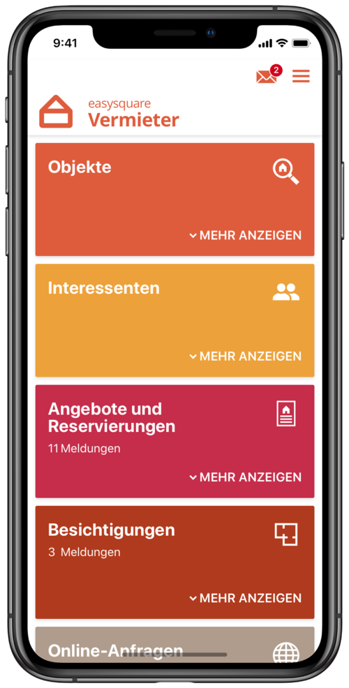 Vermietung von Immobilienobjekten mit der easysquare App für Vermieter