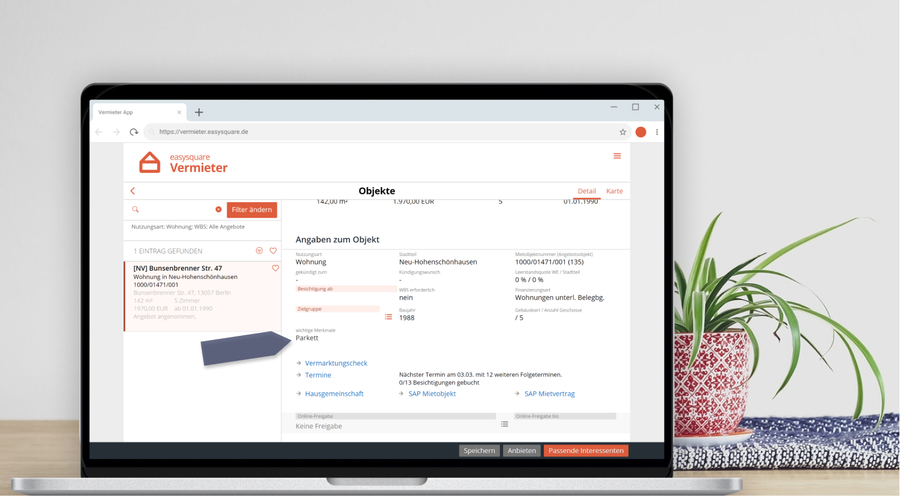 Bestimmte Ausstattungsmerkmal von Mietobjekten highlighten in der easysquare Vermieter-App