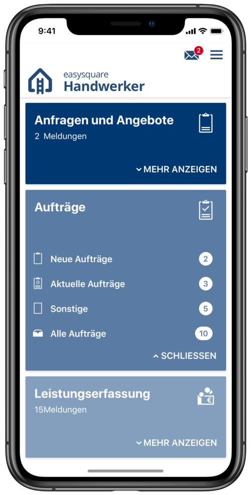Einfache Verwaltung von Aufträgen und Monteuren in der easysquare Handwerker App