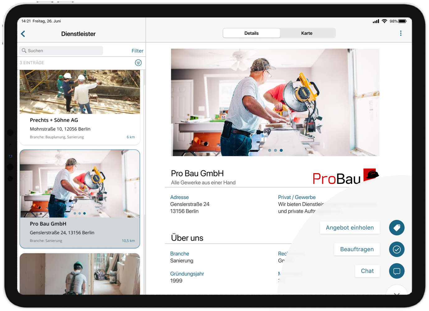 In der Marktplatz-App können Anbieter ein persönliches Anbieterprofil pflegen