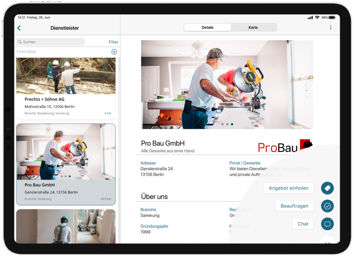 In der Marktplatz-App können Anbieter ein persönliches Anbieterprofil pflegen