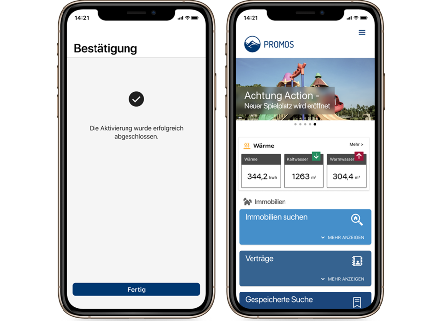 Nach der Freischaltung stehen sämtliche Dienste zur Vertragseinsicht in der easysquare Mieter-App zur Verfügung