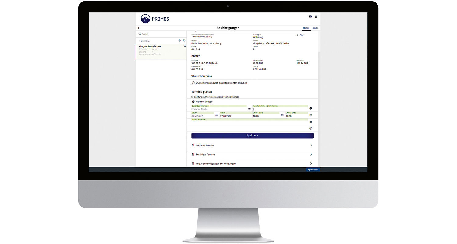 Terminbuchungsformular in der easy­square Vermietungslösung