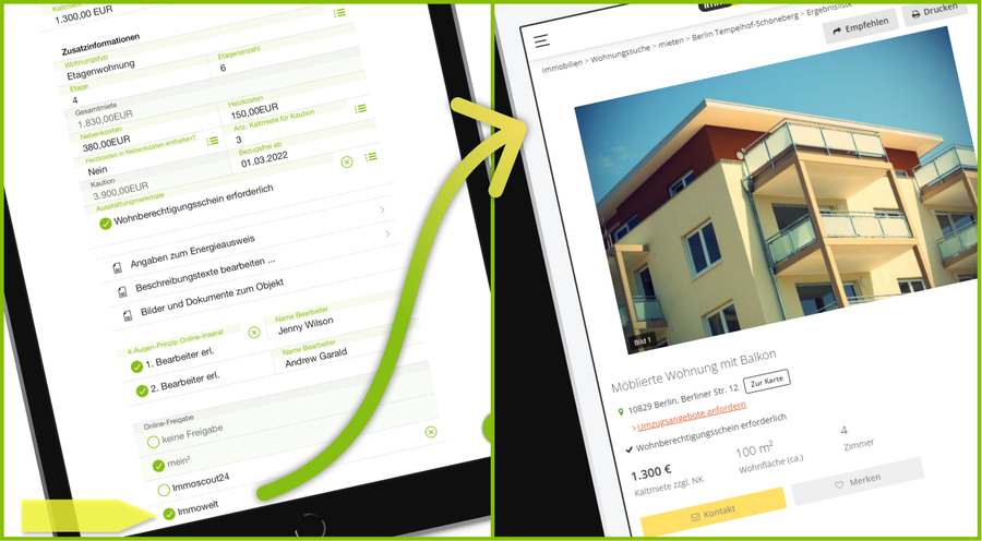 Immowelt Schnittstelle für die Vermietung in der easysquare Verwalter-App