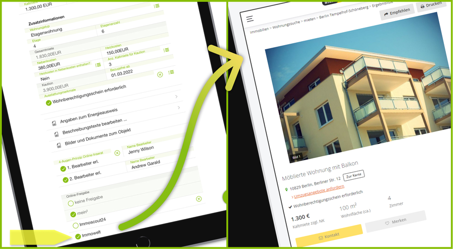 Immowelt Schnittstelle für die Vermietung in der easy­square Verwalter-App