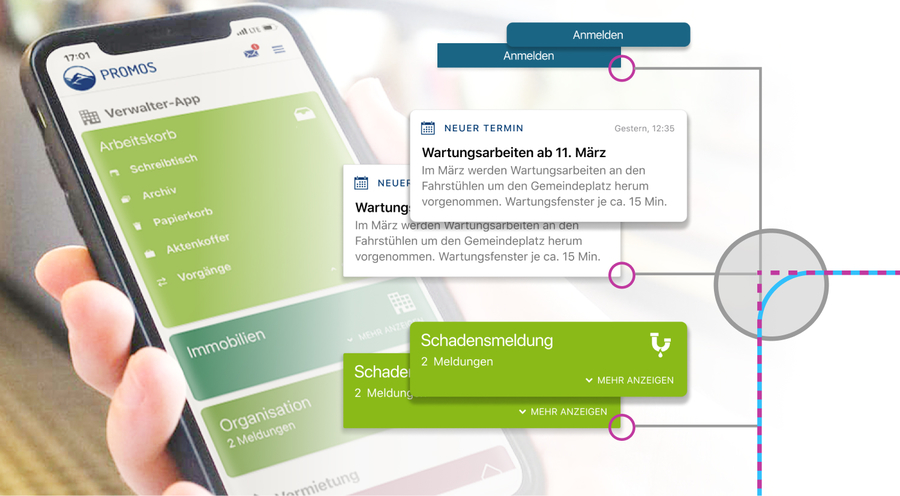 Abgerundete Kanten der Dienstekacheln, Widgets und Buttons in den easysquare Apps