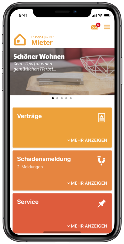 Größtmögliche Kundenzufriedenheit und messbare Effizienzsteigerung mit der easy­square Mieter-App