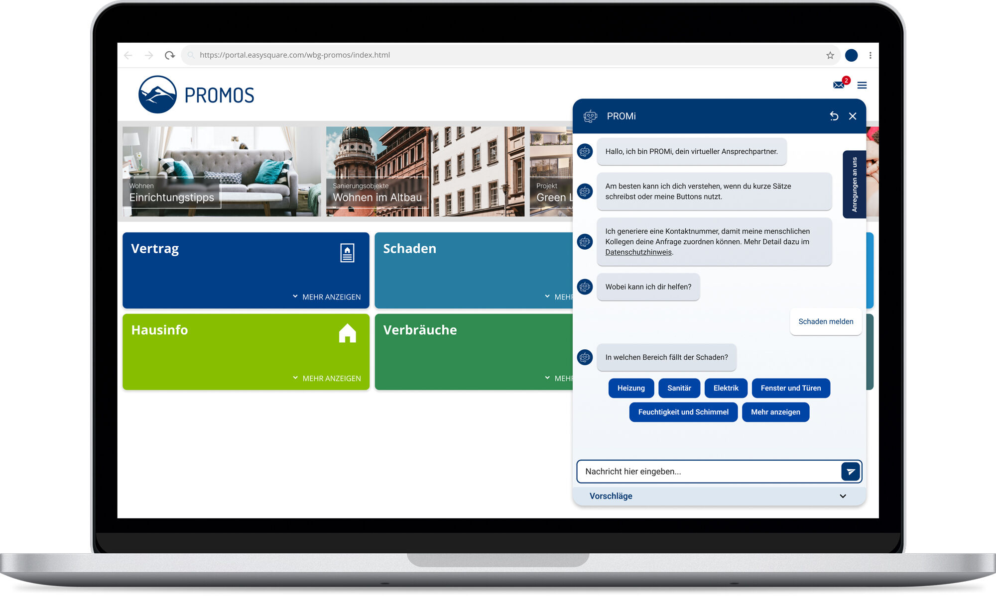 Personalisierter 24/7 Kundenservice: Der digitale Helfer kennt die Antworten auf alle wichtigen Standardfragen, liefert Informationen zu Immobilienangeboten und vieles mehr.