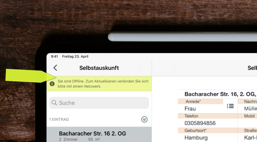 Offlineanzeige sowie Zwischenspeicherung bei App Absturz in den easy­square Apps für Verwalter, Vermieter, Mieter, Interessenten, Hausmeister, Property Manager und Professional User