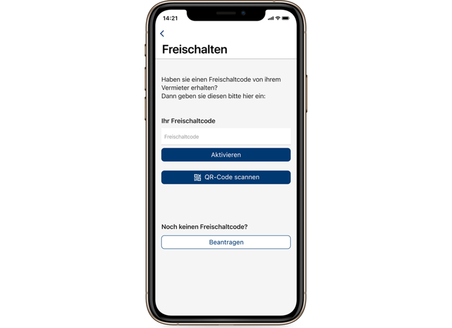 Freischaltung der Dienste mittels Freischaltcode für die easysquare Mieter-App