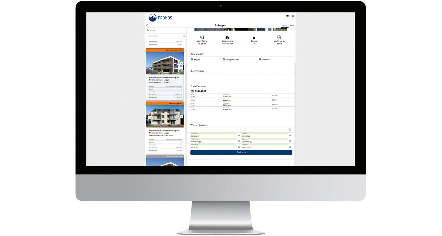 Angabe von Wunschterminen für eine Besichtigung in der easy­square Vermietungslösung