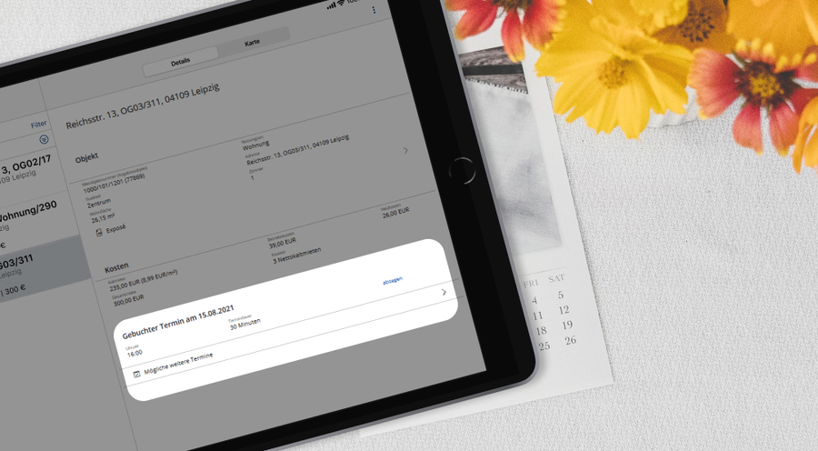 Vereinbarte Termine im Fokus der Interessenten- bzw. Vermieter-App von easy­square